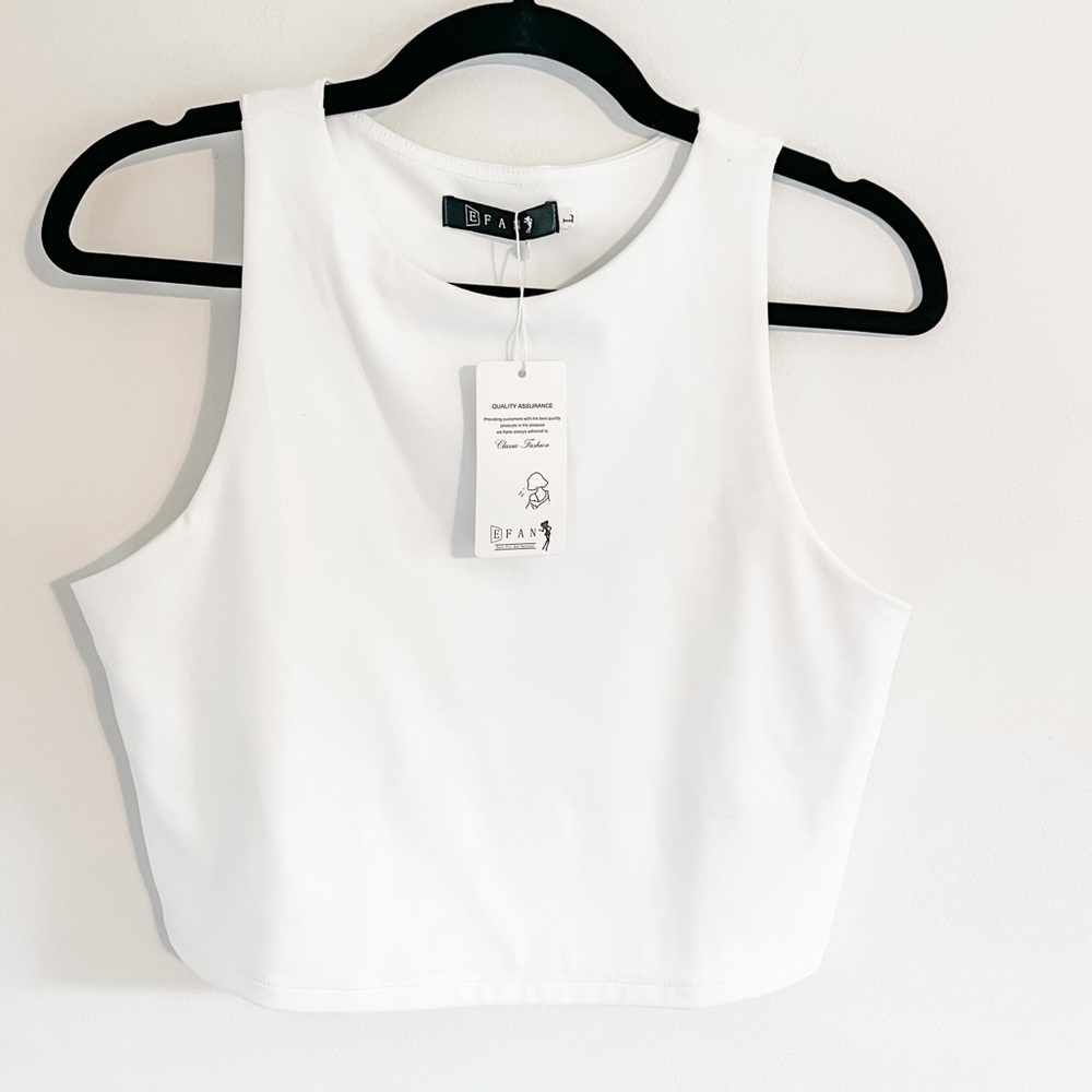 White Crop Top ~ Thick Stretchy Material ~ Size Large